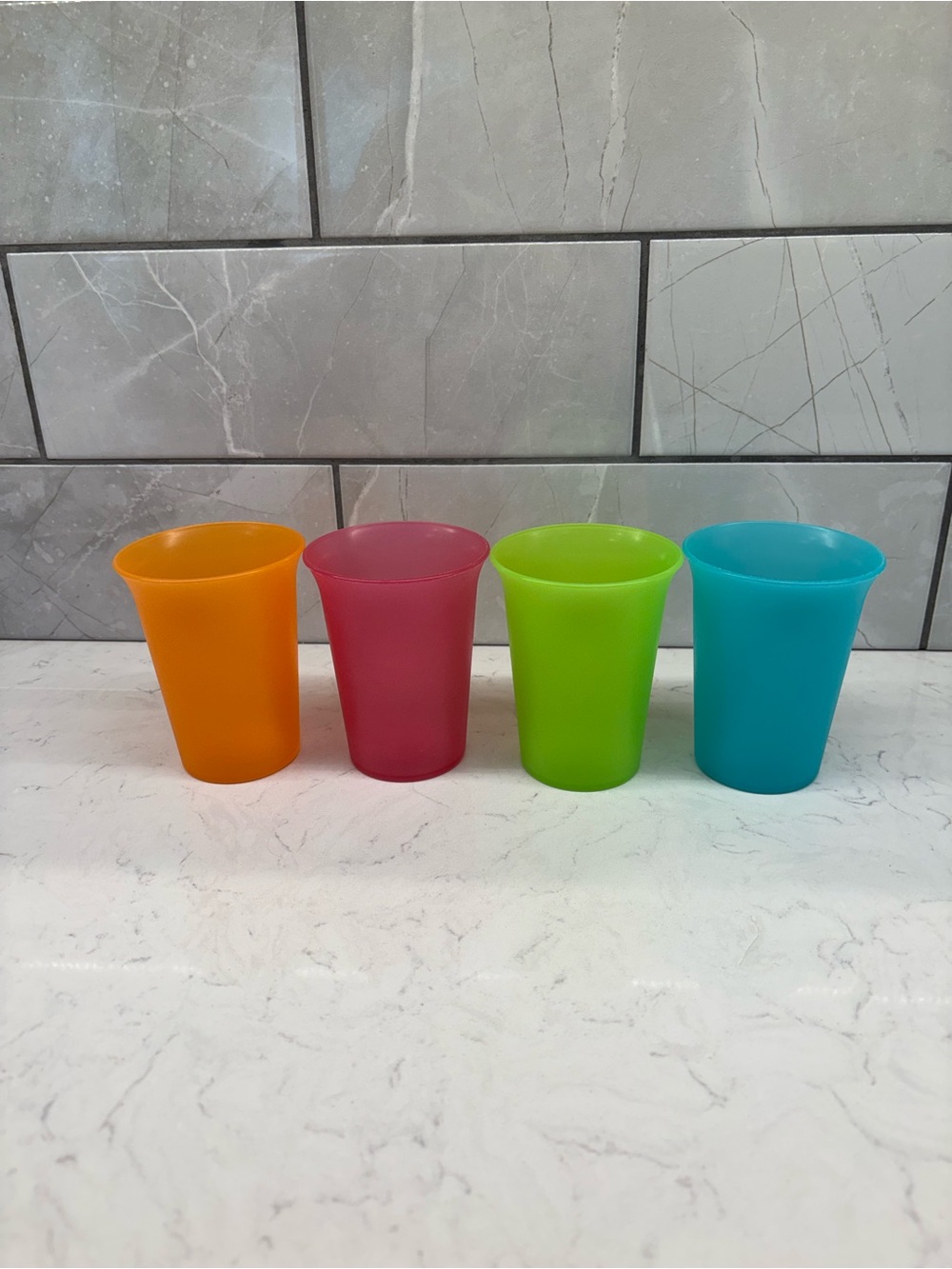 TUPPERWARE Kids 4 Piece Lot Bell Textured Cups 7 oz Bright Colors #109